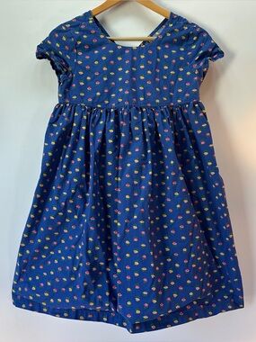 Hanna‎ Andersson Blue Cotton Floral Cross Back Dress w Pockets Girls 160 (14-16)